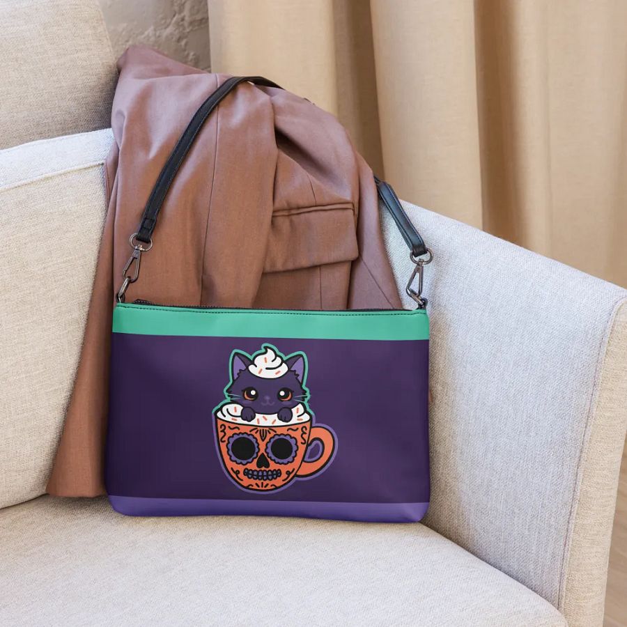 Sugar Skull Kitten Mug Flip-Sided Faux Leather Crossbody Bag product image (8)