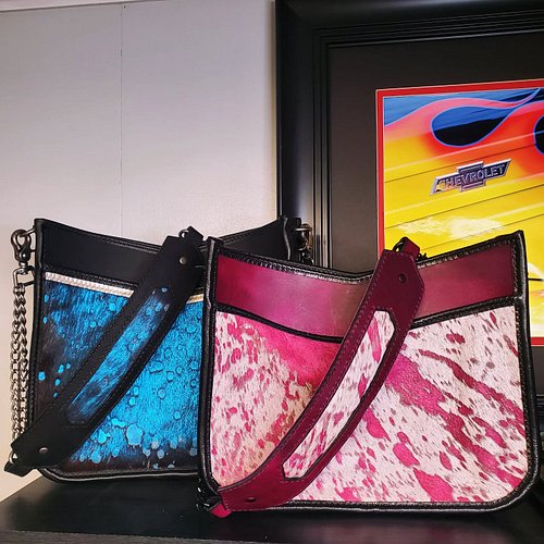 That's a wrap on the blue metallic acid wash hair on hide bag!