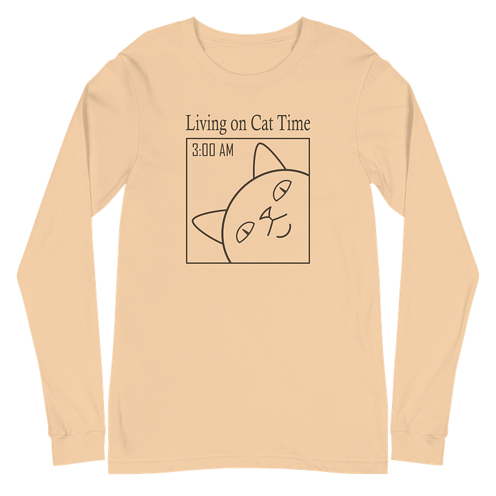 Living on Cat Time Unisex Long Sleeve Tee, Black Print product image (2)
