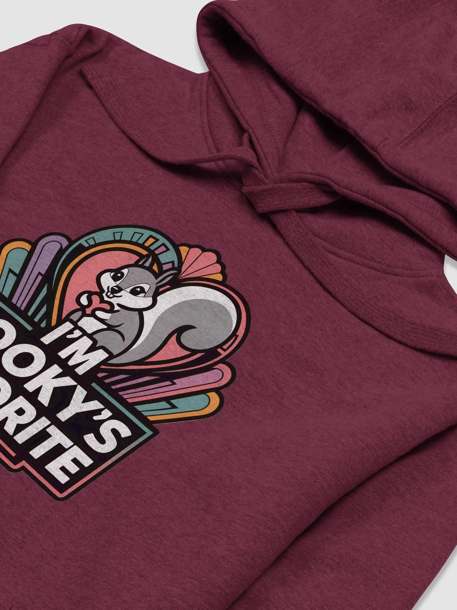 Super Soft Hoodie: Pooky's Favorite, Art Deco Fan and grey squirrel holding a fan, purple product image (3)