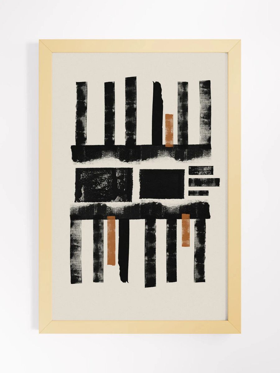 Rustic Grid Framed Matte Art Print | Minimalist Geometric Wall Art | Warm Neutral Tones for Contemporary Spaces product image (4)
