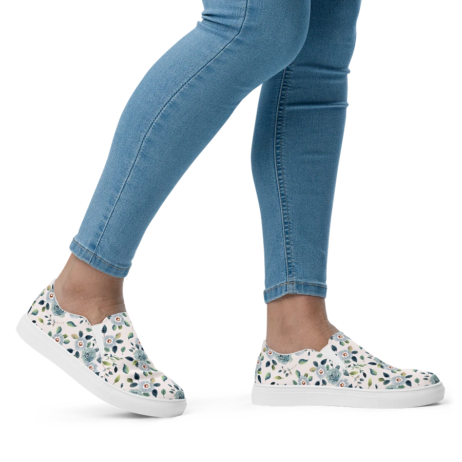 Floral Blue Flowers Pattern Womens Slip On Canvas Shoes product image (2)