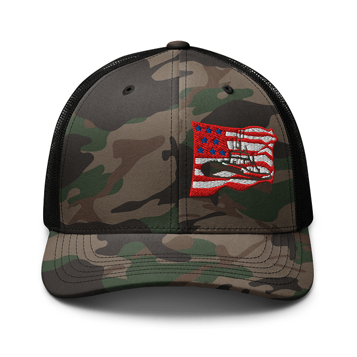 American Flag & tug cut out - Camo Trucker Hat product image (1)