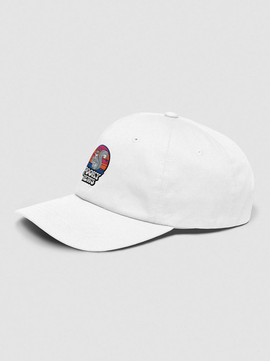 Baseball Hat Embroidered: Pooky News, circular background with pink sky product image (3)