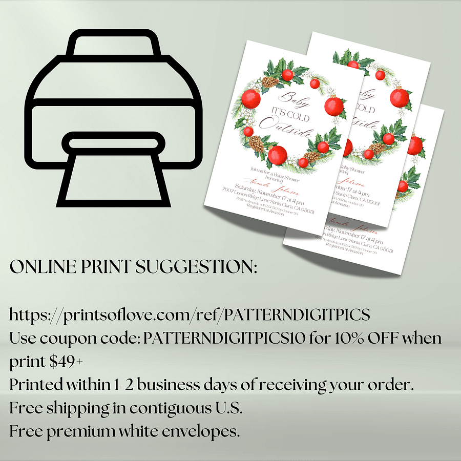 Winter Baby Shower Invitation for Baby It’s Cold Outside Themed Party, Digital Download Christmas Wreath Invite Template product image (7)