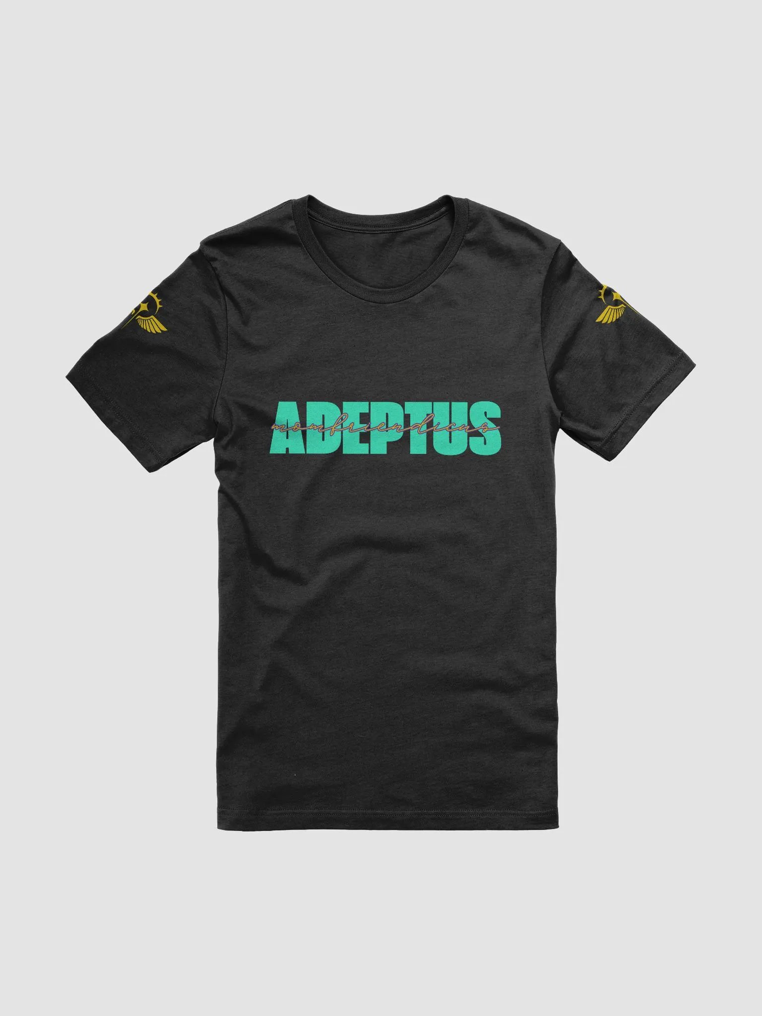 Adeptus Momfriendicus Text Tee (Gold Logo) product image (1)