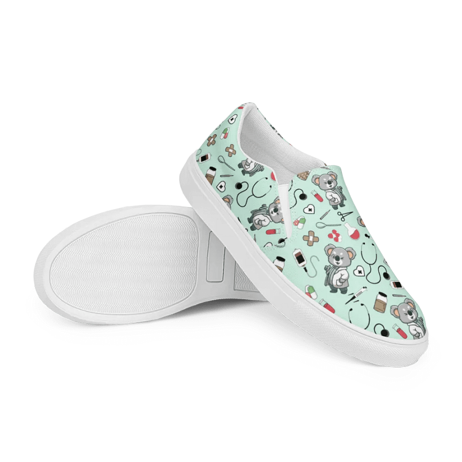 Cute Medical Koala Slip-On Canvas Shoes (Green) product image (7)