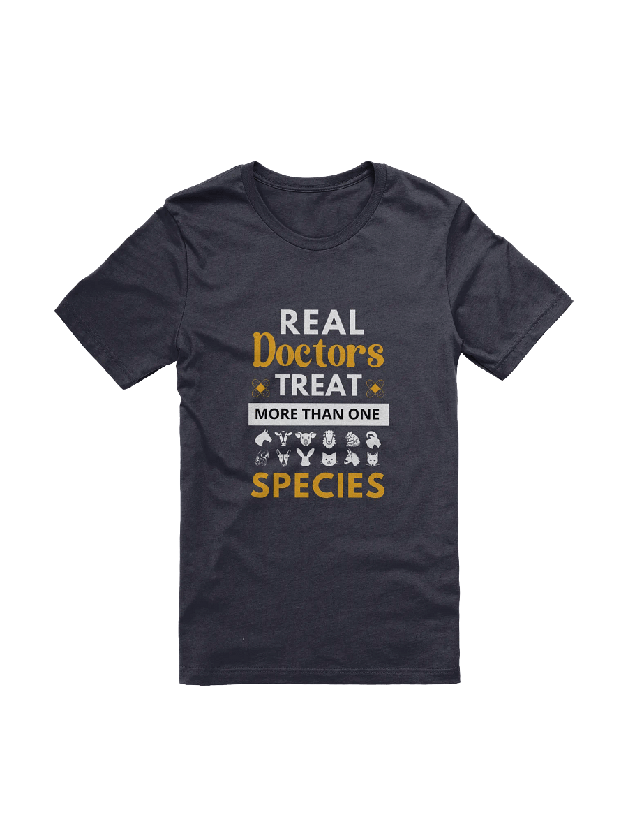 "Real doctor treat more than one species" t-shirt (dark background) product image (1)