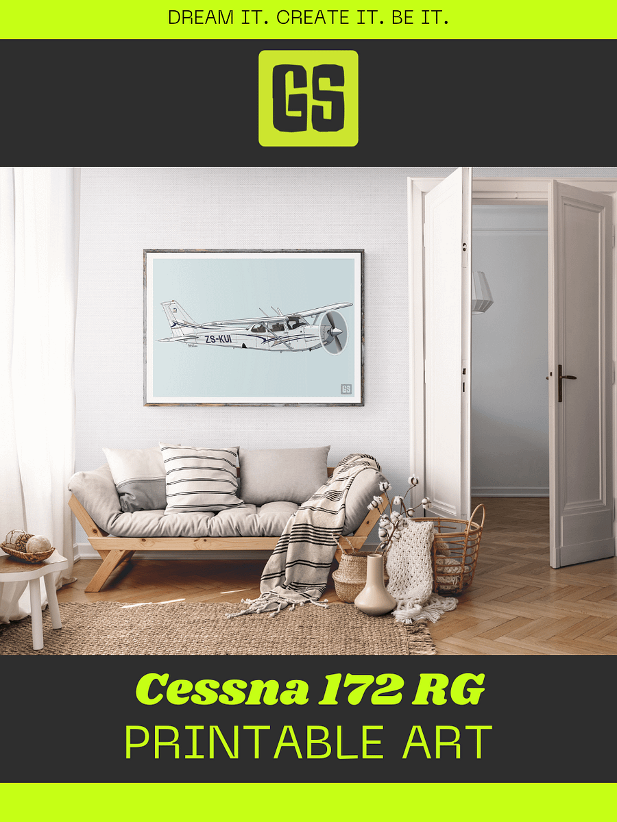 Cessna 172 RG Printable Aviation Wall Art Landscape Blue Background Fill with White Background product image (3)