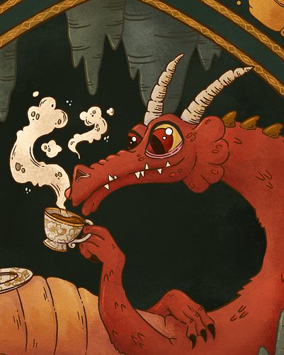 A sweet “teacup dragon” for a @chaoticdrawalong from last week. He definitely doesn’t eat his guests during tea time. Nope. T...