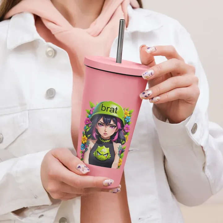 Brat 20 oz Tumbler Cup - Pink - Insulated Tumbler with a Straw v6 product image (2)