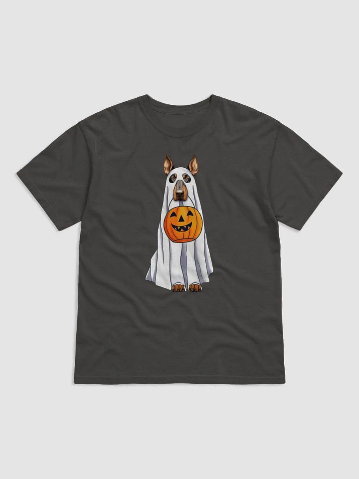 Doberman Pinscher Halloween Tee | Funny Fall Halloween Doberman Wearing a Ghost Costume with Pumpkin Basket product image (7)