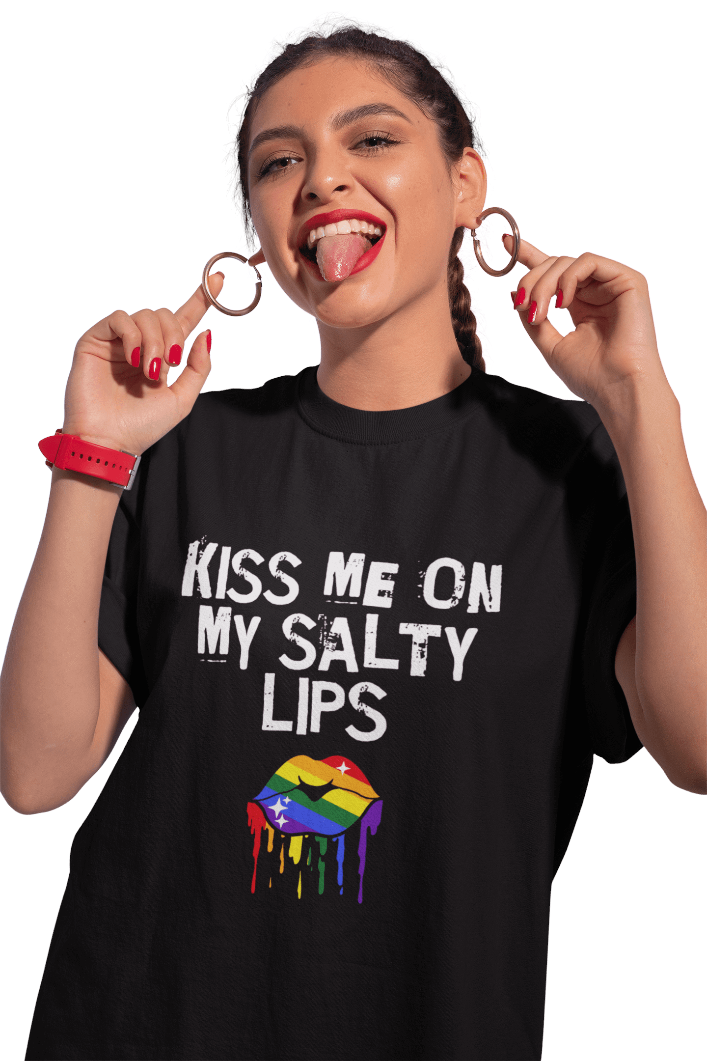 LGBTQ+ T-Shirt - Kiss Me On My Salty Lips - Rainbow (dark) product image (4)
