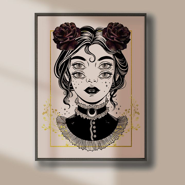 Four Eyed Witch Portrait Gothic Art Print product image (2)