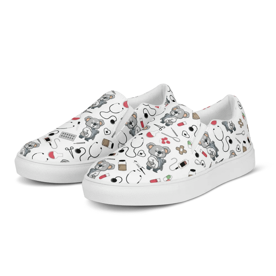 Cute Medical Koala Slip-On Canvas Shoes (White) product image (6)