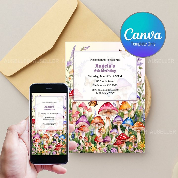 Enchanted Mushroom Grove Birthday Girl's Invitation product image (1)