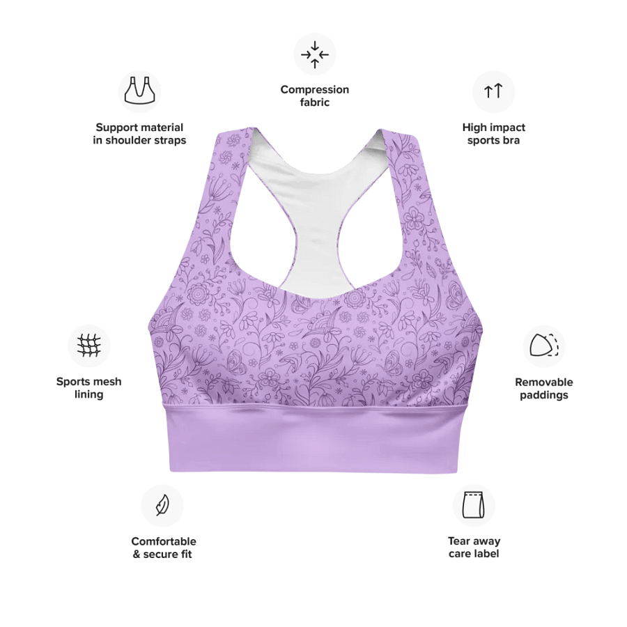Light Purple Lilac Floral Women's Sports Bra product image (11)