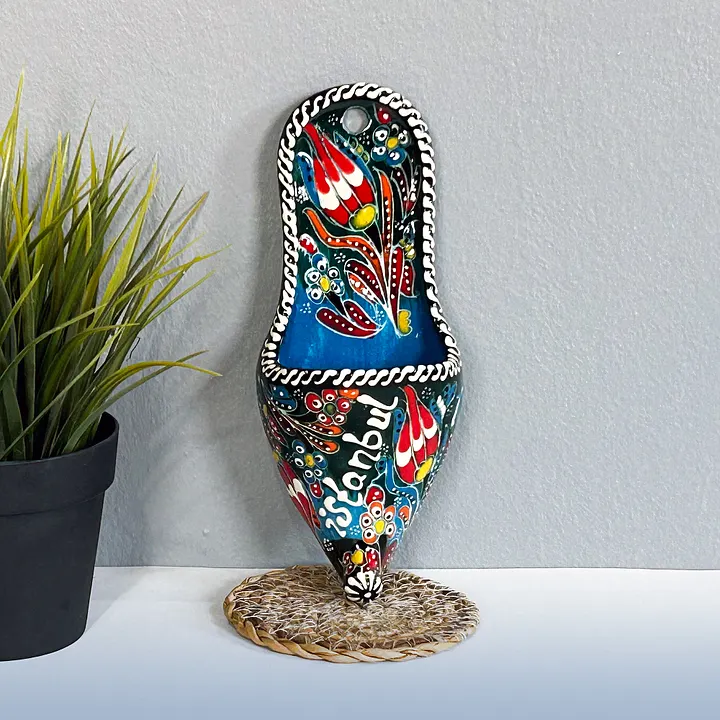 Ceramic wall decor, shoes (Terlik, blue) — handmade pottery, handmade ceramic, home decor, handmade gift, Turkish ceramic product image (1)