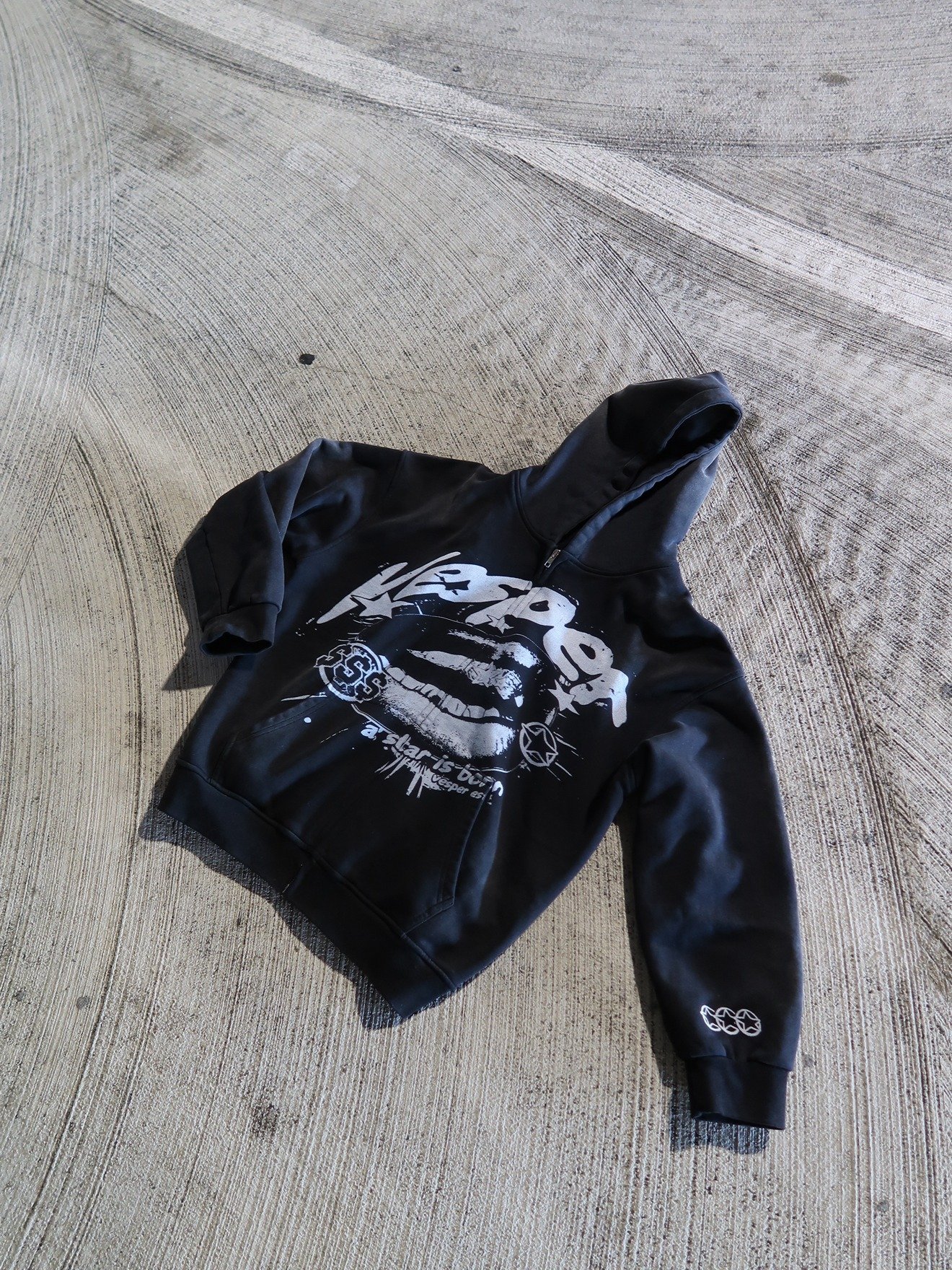 "Born A Star" Black Acid Wash Zip Up product image (7)