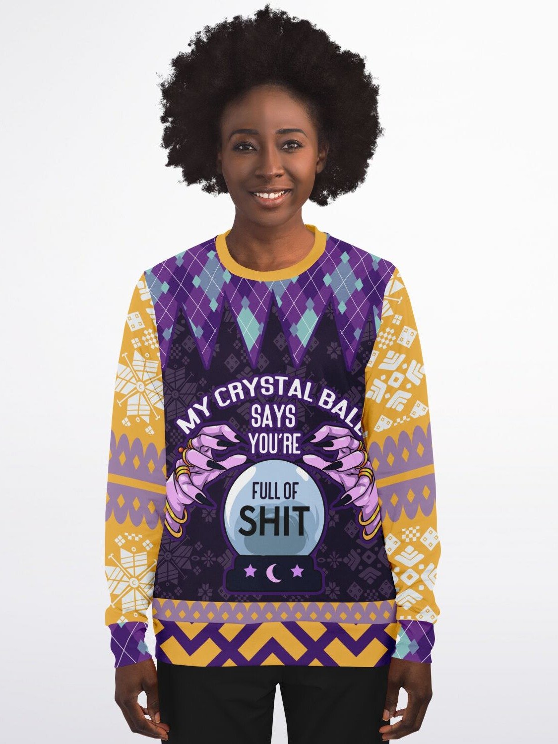 Crystal Ball Sarcastic Sweatshirt | Purple Magic Holiday Sweater | Mystic Fortune Teller Party Outfit | Funny Witchy Gothic Gift product image (5)