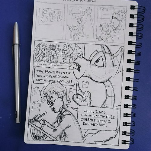 Red's a little suspicious that TET's new cartoon series, Resident Dragon, might just be based upon him? #visualdiary #ballpoi...