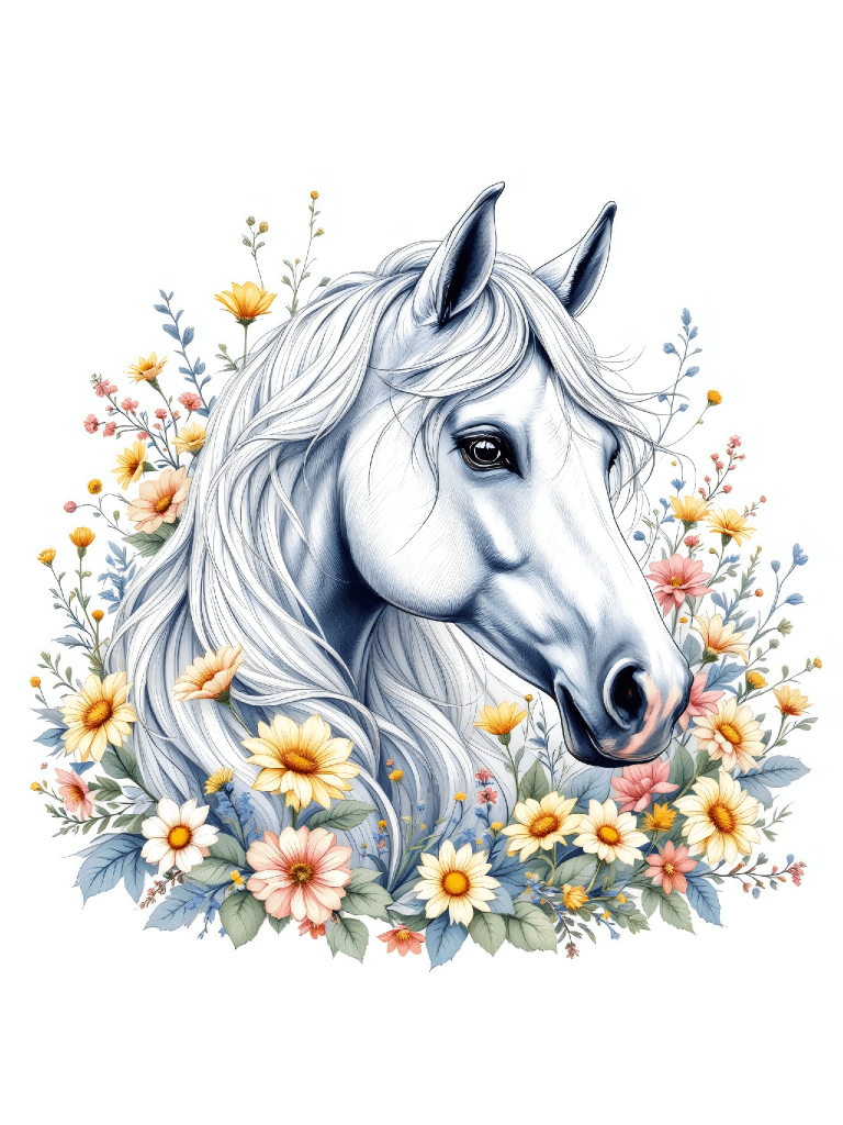 30 Floral Horse Clipart Designs, Cute Horse Clipart, Whimsical Horse Illustrations, Floral Horse Graphics, Elegant Animal Illustrations product image (10)