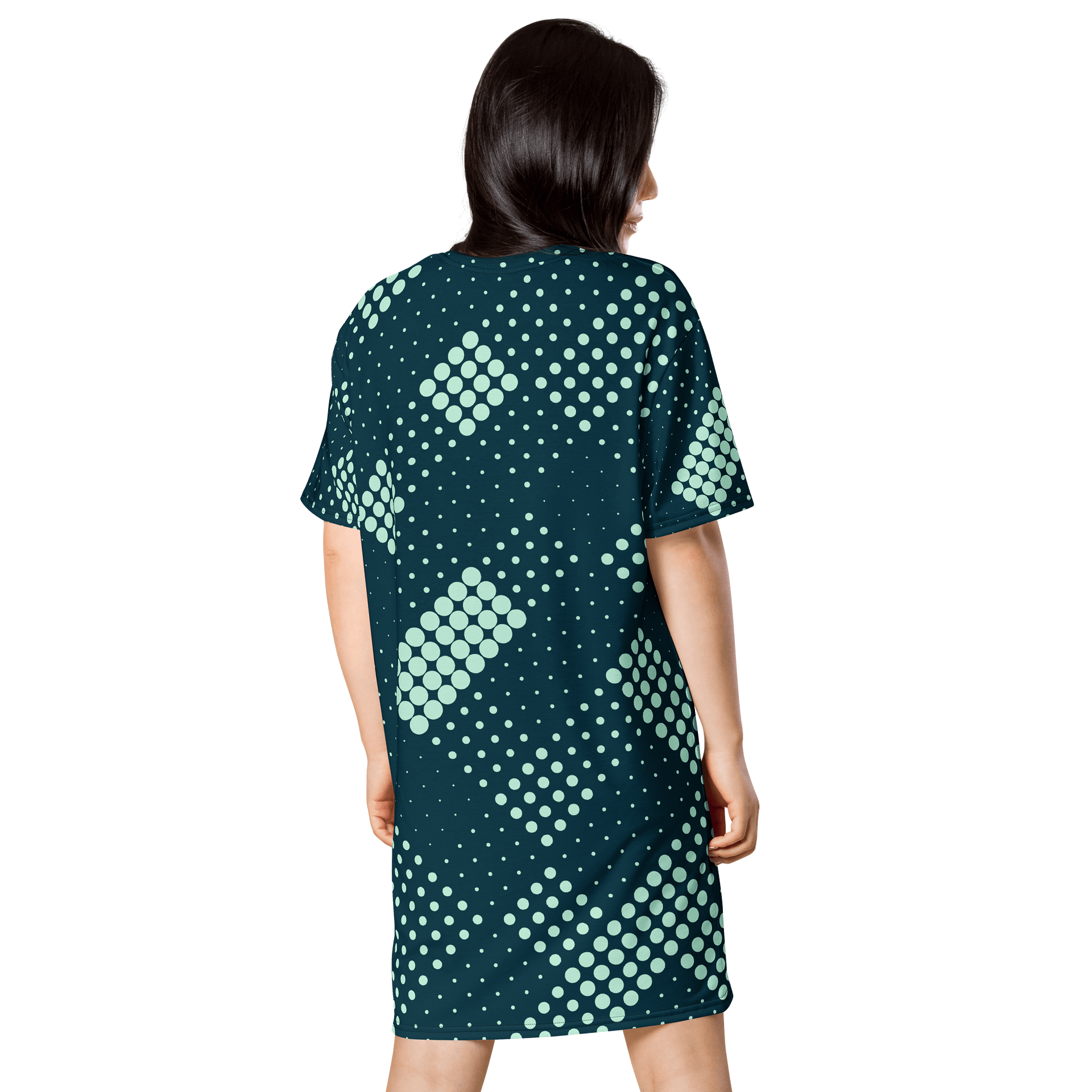 Trendy Oversized T-Shirt Dress with Exclusive Teal Polka Dot Design - TDSMUSIC.com product image (2)