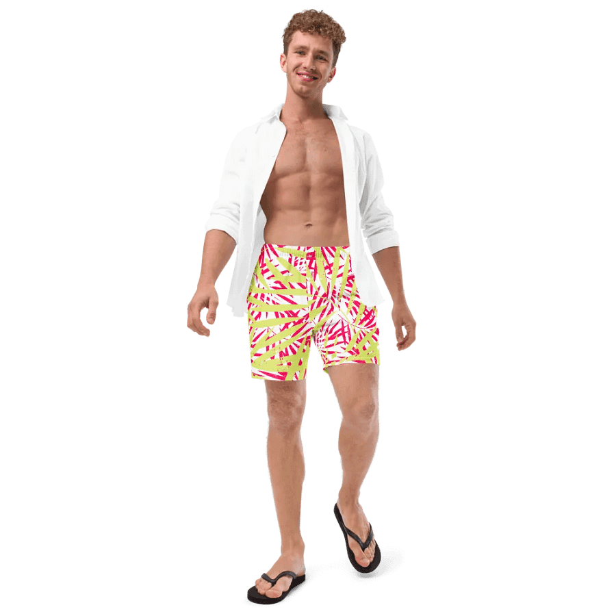Mens swim trunks tropical yellow and orange   palm leaves design. Fresh and trendy ideal for summer product image (11)