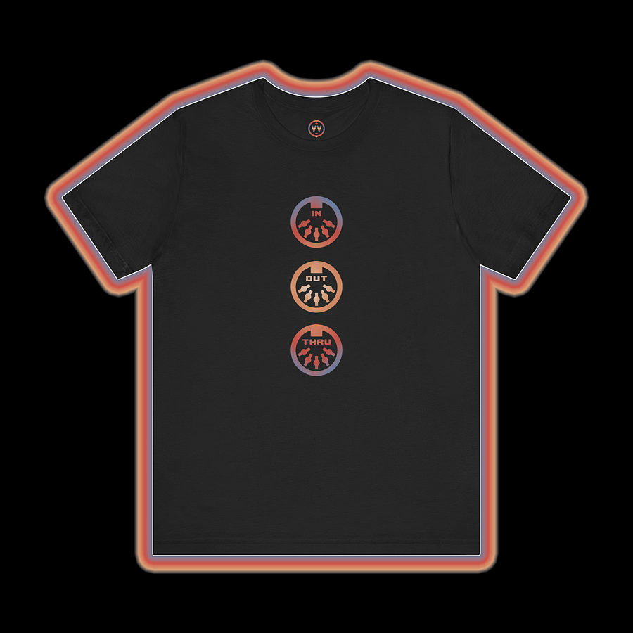 MIDI T-Shirt - In Out Thru (Musical Instrument Digital Interface Synthesizer) COLOUR PRINT A product image (1)