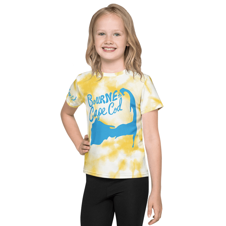 Girls' | Kids T-Shirt | BOURNE to Cape Cod™ | Vibrant Coastal Tee for Kids | Blue Logo on Yellow Tie-Dye product image (1)