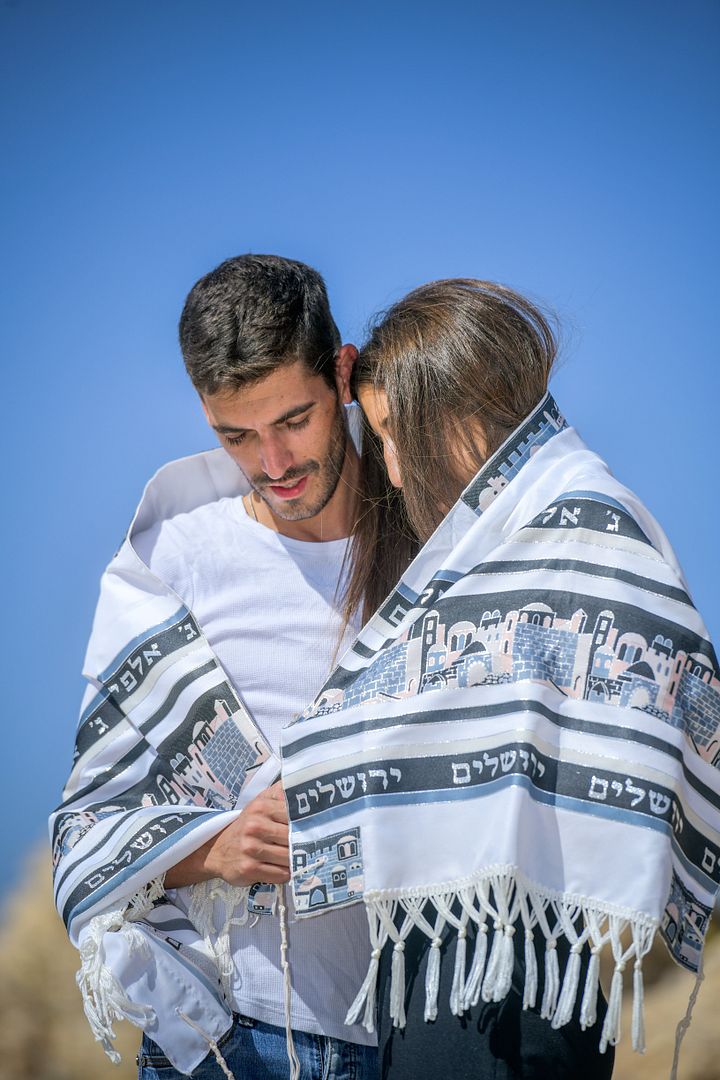 Jerusalem -GRAY, BLUE, PINK Small Tallit (Prayer Shawl) KIT product image (1)