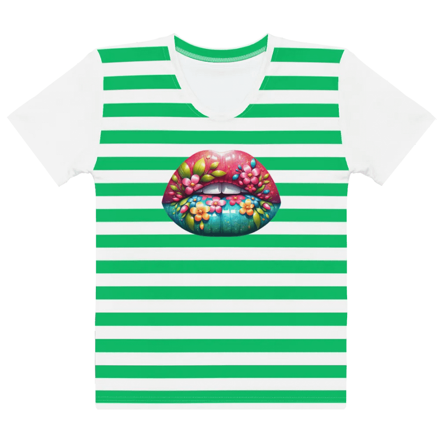 Blooming Lips Green Stripped AOP Tee product image (5)