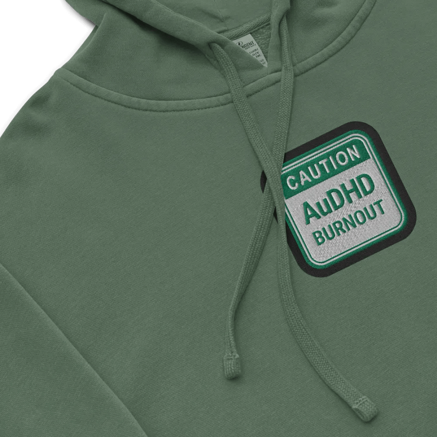 CAUTION: AuDHD BURNOUT embroidered pigment hoodie (green bubble design) product image (1)