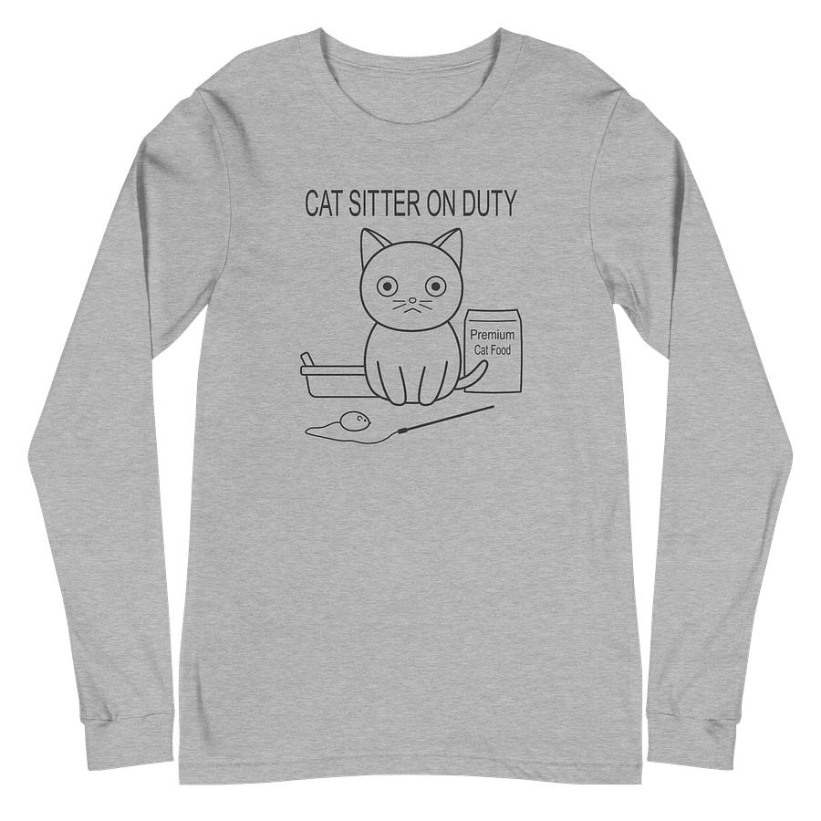 Cat Sitter on Duty Unisex Long Sleeve Tee, Black Print product image (2)