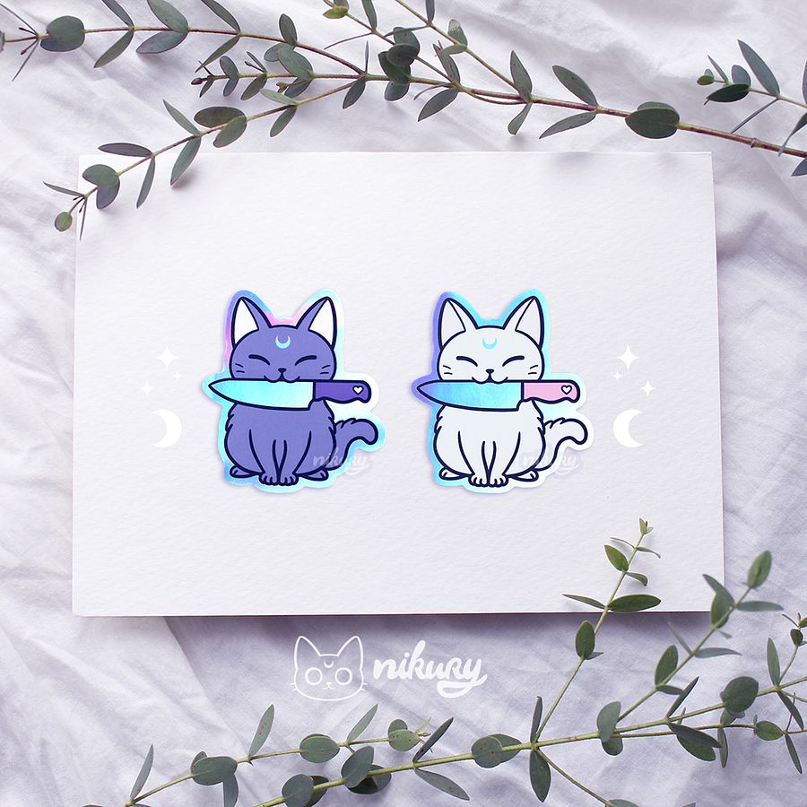 Holographic White Stabby Cat Sticker product image (6)