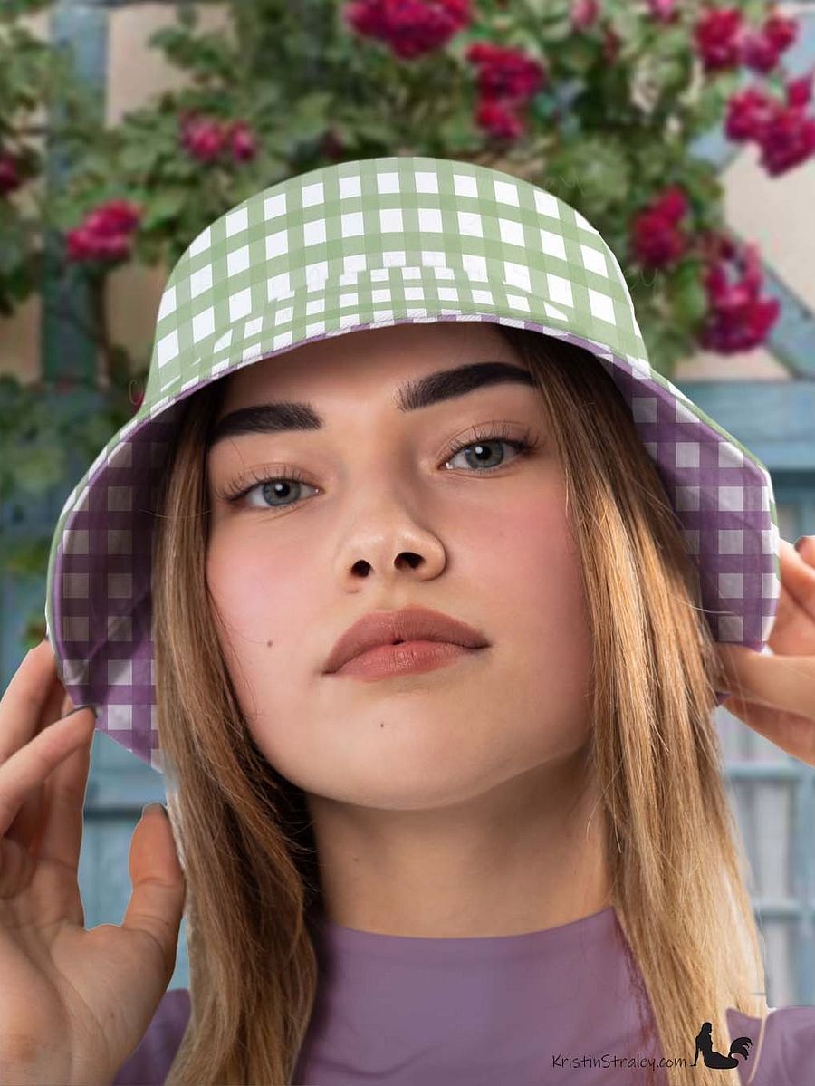 Gingham Reversible Bucket Hat Green and Mauve Checker product image (9)