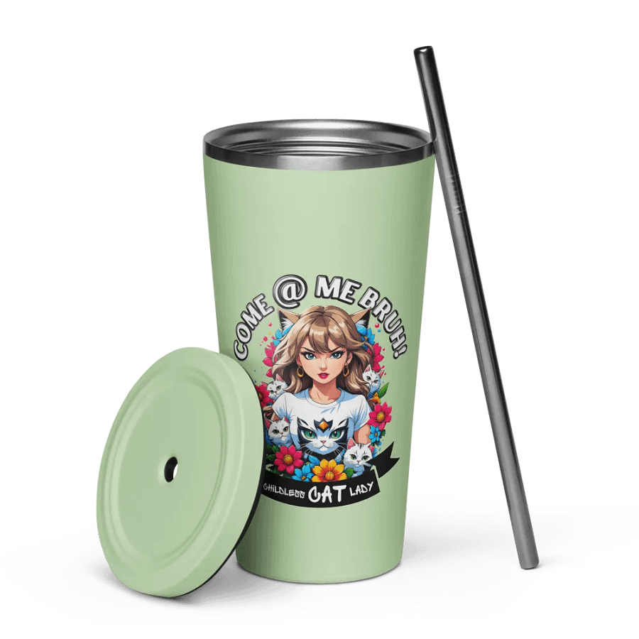 Childless Cat Lady 20 oz Tumbler Cup - Mint - Insulated Tumbler with a Straw product image (7)