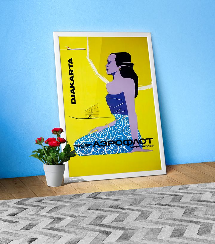 Soviet Aeroflot, USSR airlines 1970s: Jakarta, Indonesia — Soviet retro travel poster product image (1)