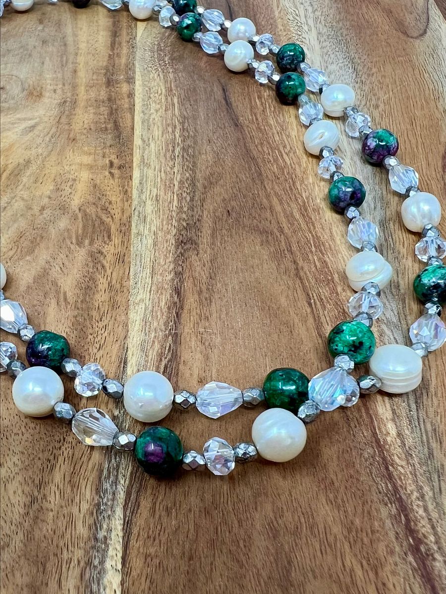 Handmade Convertible Necklace (Pearl, Ruby in Zoisite) product image (3)