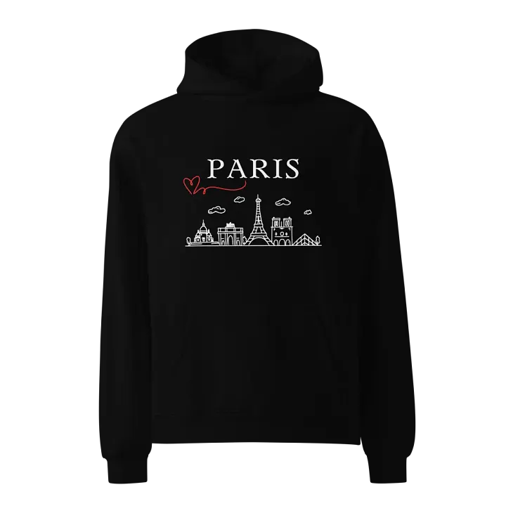 Love Paris with Monuments Unisex Oversized Hoodie | White Ink product image (2)