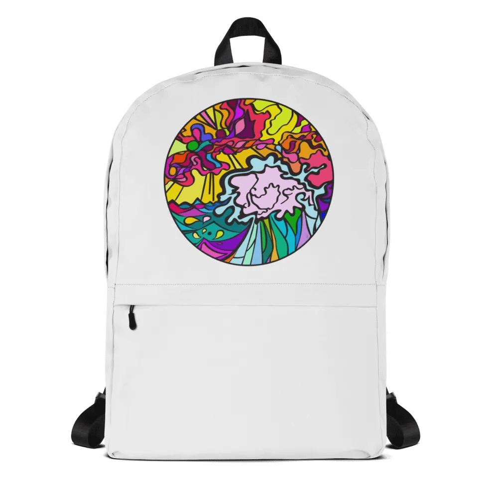 Vibrant Stained Glass Swirls Backpack – Wave at Sunset product image (1)