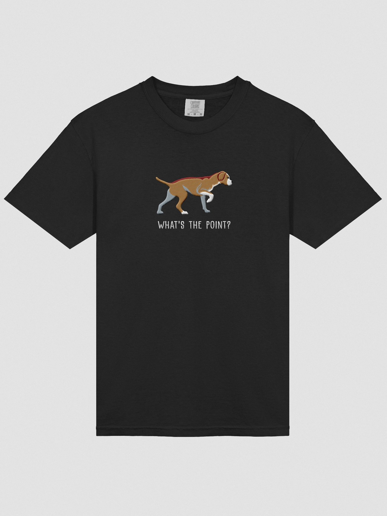 What's the Point? T-Shirt(Embroidered) of a Portuguese Pointer(Tan) product image (6)