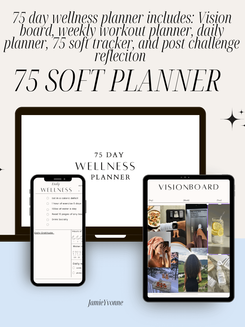 75 Soft Challenge Digital Planner | Wellness and Fitness Planner, Vision Board and Daily Schedule, Weekly Workout and Reflection Pages product image (1)