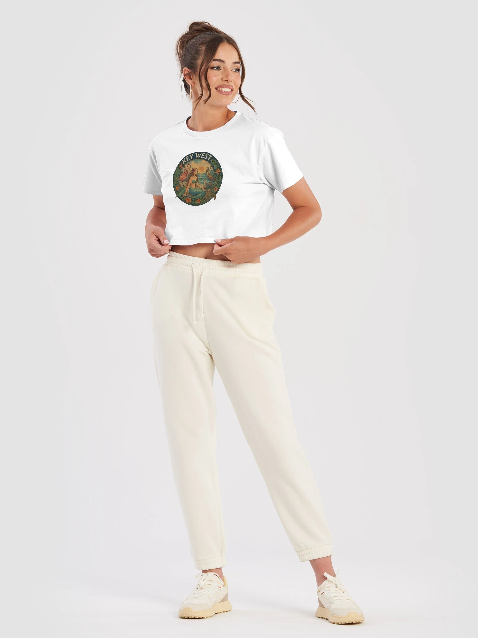 Key West Tropical Ladies Crop Top with Mermaid, Birds, and Turtle product image (1)
