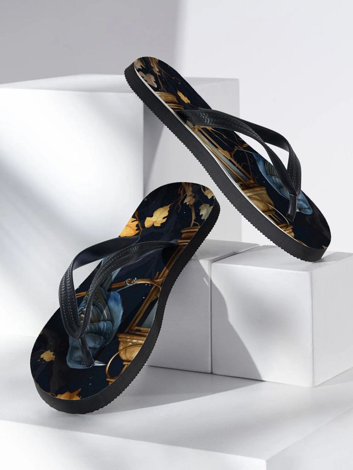 FLIP-FLOPS - Blue birds and yellow leaves in the dark 🍂🐦🌑 product image (2)