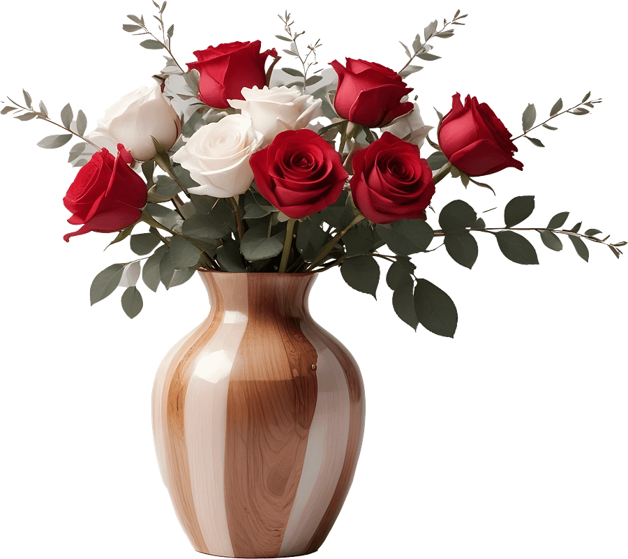 Timeless Elegance – Wooden Vase with Roses PNG product image (1)