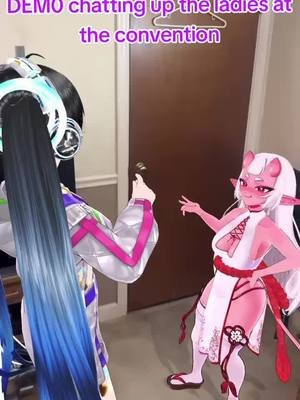 DEM0 just can't help but chat up the pretty girls at the convention!!! @MichiMangoMochi  #3dmodeling #animated #3D #dem0 #vtuber #DEM0 #engtuber 