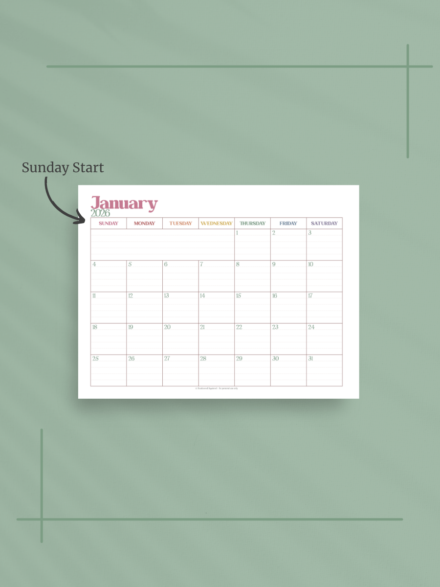 Summer Garden 2026 Calendar - Single Page per Month, Sunday Start, Letter Size product image (2)