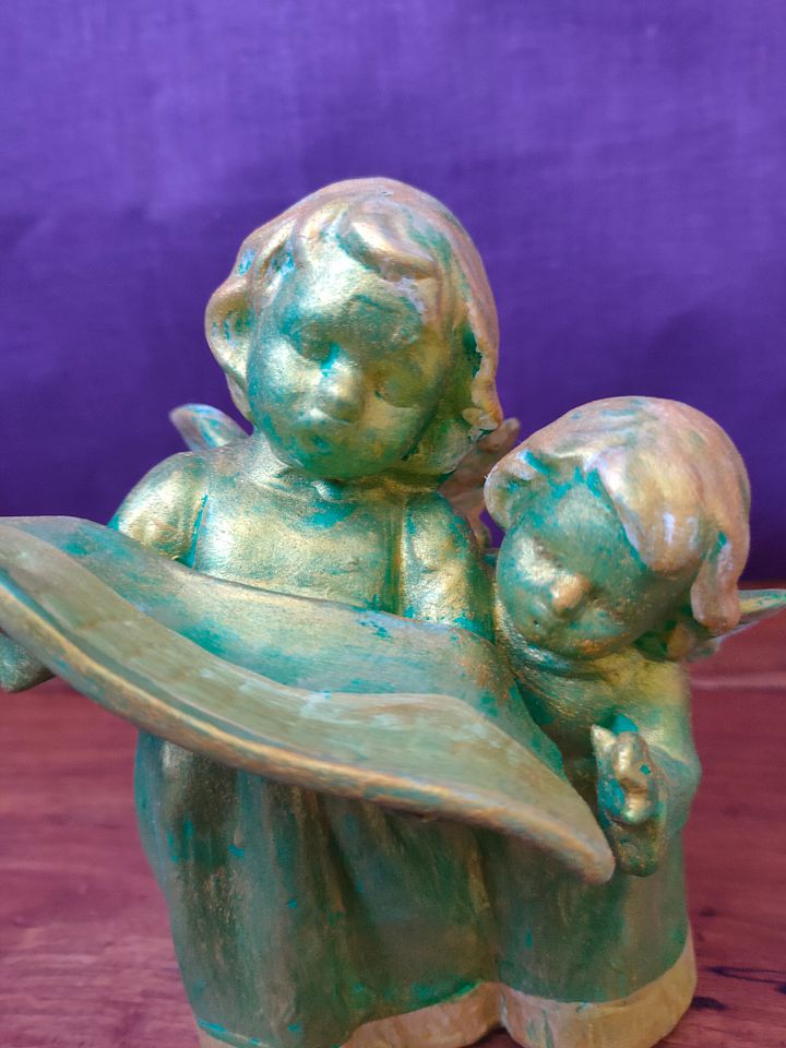Dupla de Anjos Cantores Verdes - Exclusiva, Pintada à Mão product image (1)