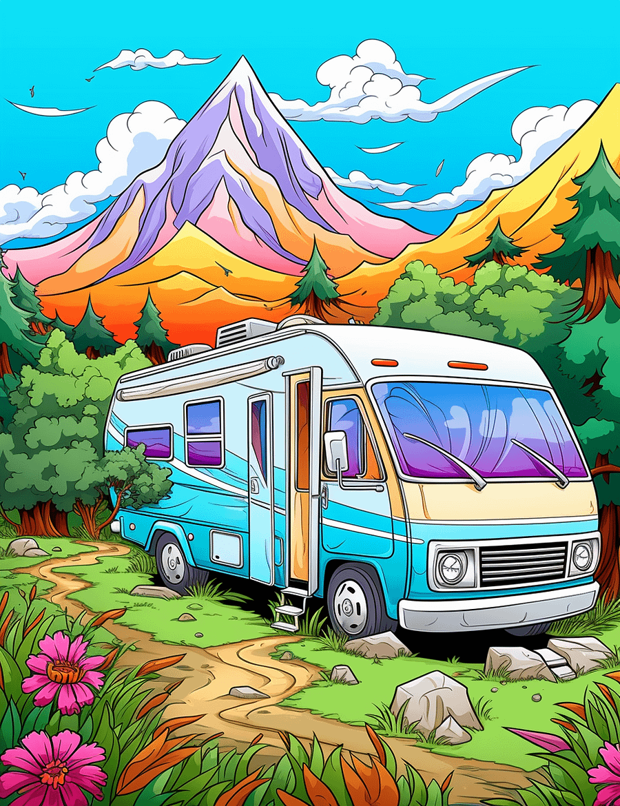 300 RV Road Trip Coloring Pages For Adults product image (2)